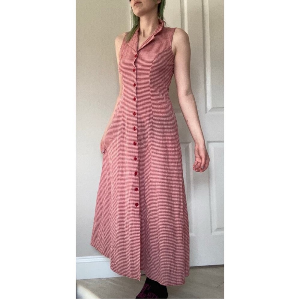 Vintage Red and White Striped Sleeveless Maxi Dress